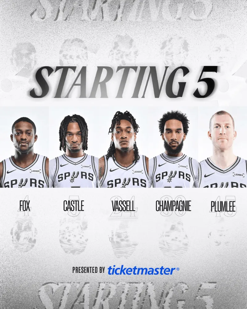 九游体育注册-马刺首发：福克斯、卡斯尔、瓦塞尔、尚帕尼、普拉姆利